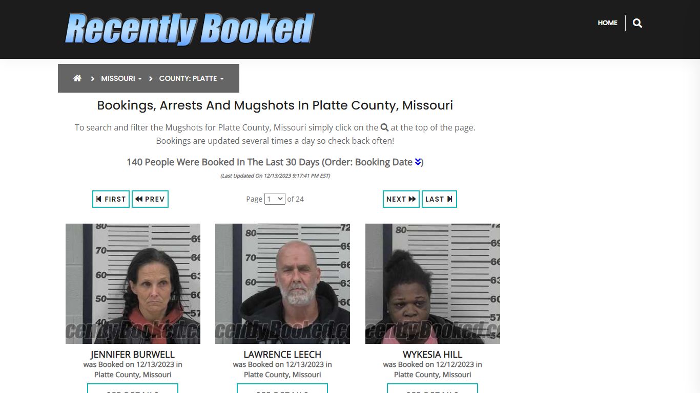 Recent bookings, Arrests, Mugshots in Platte County, Missouri